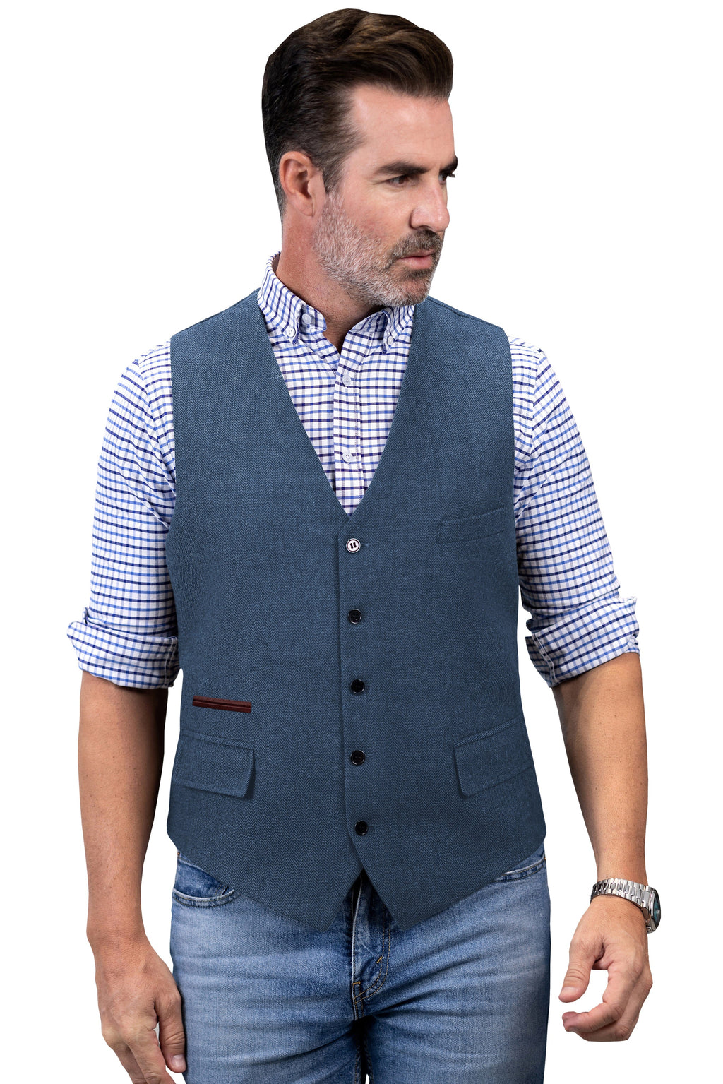 Tiavllya Tiavllya Vintage Classical Mens Regular Fit Tweed Herringbone V Neck Waistcoat