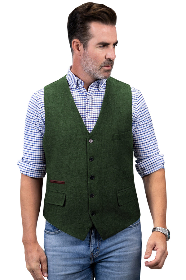 Tiavllya Tiavllya Vintage Classical Mens Regular Fit Tweed Herringbone V Neck Waistcoat