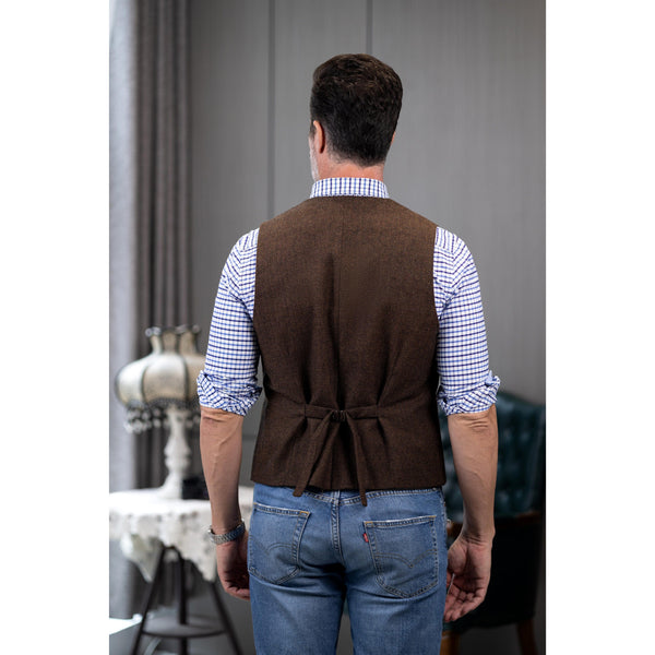 Tiavllya Tiavllya Vintage Classical Mens Regular Fit Tweed Herringbone V Neck Waistcoat