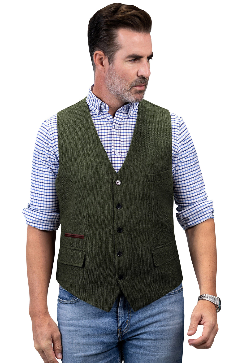 Tiavllya Tiavllya Vintage Classical Mens Regular Fit Tweed Herringbone V Neck Waistcoat