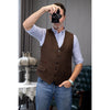 Tiavllya Tiavllya Vintage Classical Mens Regular Fit Tweed Herringbone V Neck Waistcoat