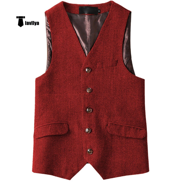 Tiavllya Tiavllya Vintage Classical Mens Regular Fit Tweed Herringbone V Neck Waistcoat