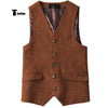 Tiavllya Tiavllya Vintage Classical Mens Regular Fit Tweed Herringbone V Neck Waistcoat