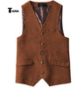 Tiavllya Tiavllya Vintage Classical Mens Regular Fit Tweed Herringbone V Neck Waistcoat