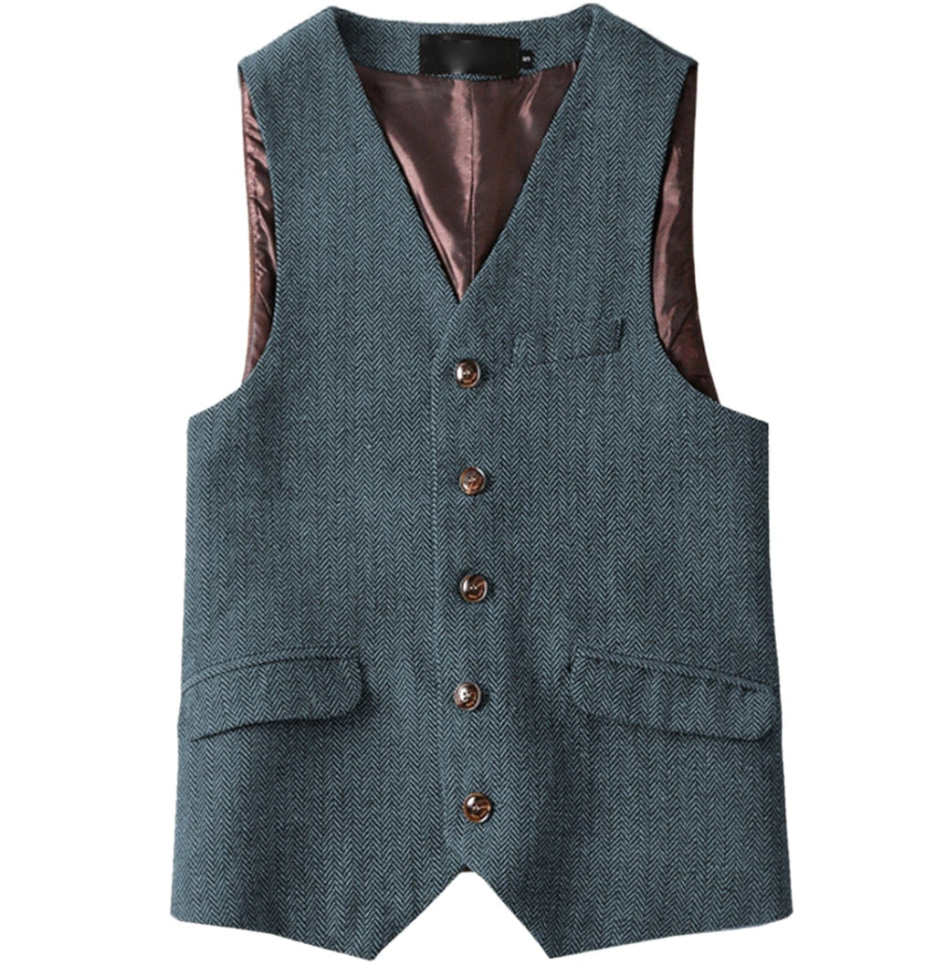 Tiavllya Tiavllya Vintage Classical Mens Regular Fit Tweed Herringbone V Neck Waistcoat