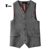 Tiavllya Tiavllya Vintage Classical Mens Regular Fit Tweed Herringbone V Neck Waistcoat