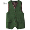 Tiavllya Tiavllya Vintage Classical Mens Regular Fit Tweed Herringbone V Neck Waistcoat