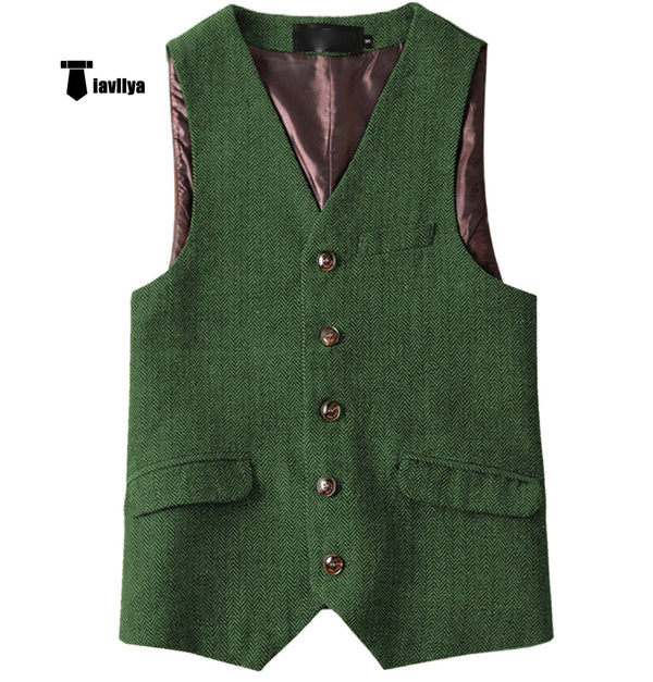 Tiavllya Tiavllya Vintage Classical Mens Regular Fit Tweed Herringbone V Neck Waistcoat