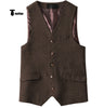 Tiavllya Tiavllya Vintage Classical Mens Regular Fit Tweed Herringbone V Neck Waistcoat