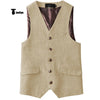 Tiavllya Tiavllya Vintage Classical Mens Regular Fit Tweed Herringbone V Neck Waistcoat