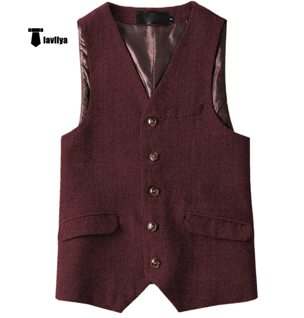 Tiavllya Tiavllya Vintage Classical Mens Regular Fit Tweed Herringbone V Neck Waistcoat