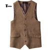 Tiavllya Tiavllya Vintage Classical Mens Regular Fit Tweed Herringbone V Neck Waistcoat