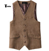Tiavllya Tiavllya Vintage Classical Mens Regular Fit Tweed Herringbone V Neck Waistcoat
