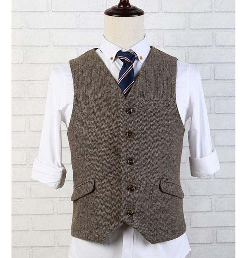 Tiavllya Tiavllya Vintage Classical Mens Regular Fit Tweed Herringbone V Neck Waistcoat