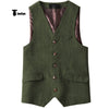 Tiavllya Tiavllya Vintage Classical Mens Regular Fit Tweed Herringbone V Neck Waistcoat