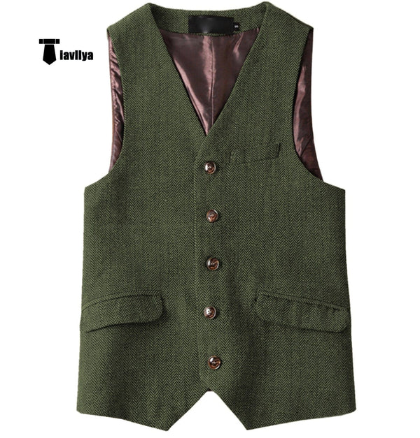 Tiavllya Tiavllya Vintage Classical Mens Regular Fit Tweed Herringbone V Neck Waistcoat