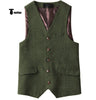 Tiavllya Tiavllya Vintage Classical Mens Regular Fit Tweed Herringbone V Neck Waistcoat