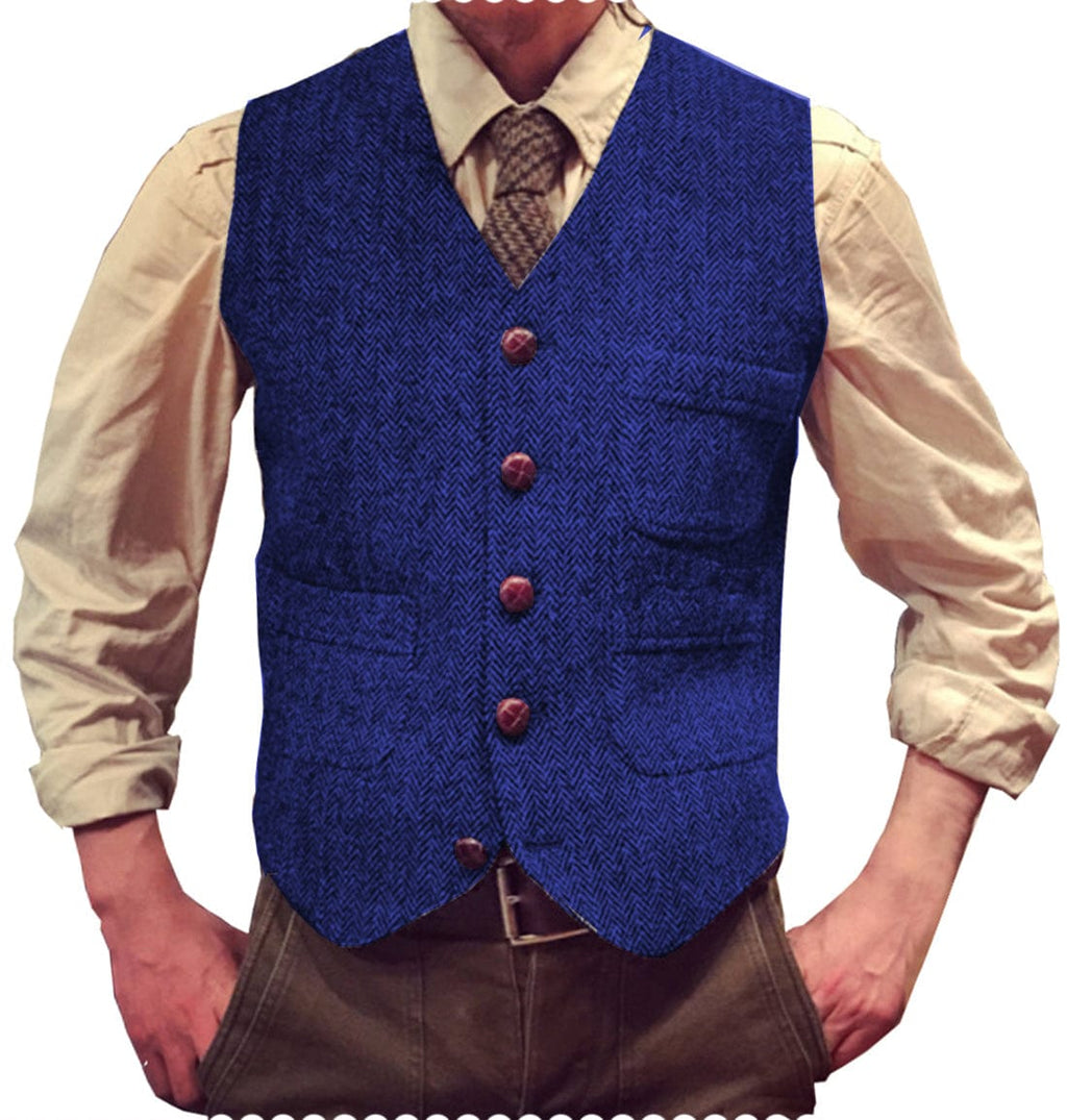 Tiavllya Tiavllya Vintage Classical Mens Regular Fit Tweed Herringbone V Neck Waistcoat