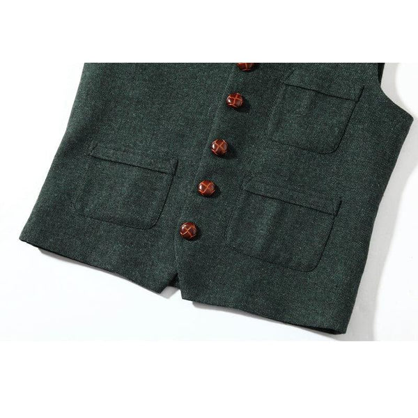 Tiavllya Tiavllya Vintage Classical Mens Regular Fit Tweed Herringbone V Neck Waistcoat