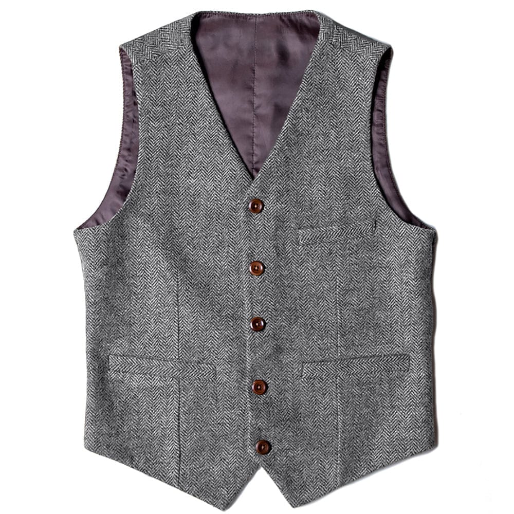 Tiavllya Tiavllya Vintage Classical Mens Regular Fit Tweed Herringbone V Neck Waistcoat