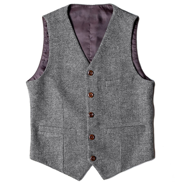 Tiavllya Tiavllya Vintage Classical Mens Regular Fit Tweed Herringbone V Neck Waistcoat