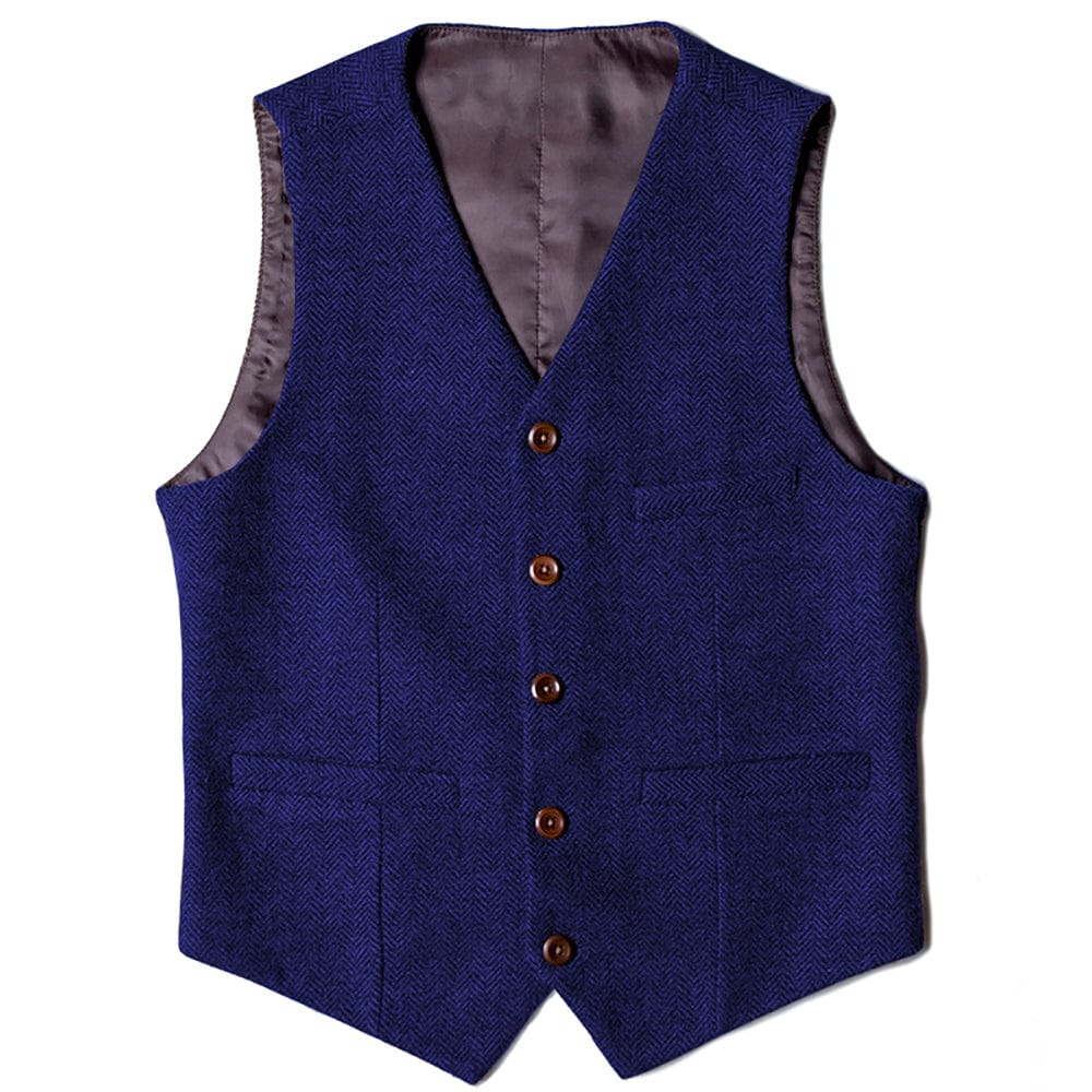 Tiavllya Tiavllya Vintage Classical Mens Regular Fit Tweed Herringbone V Neck Waistcoat