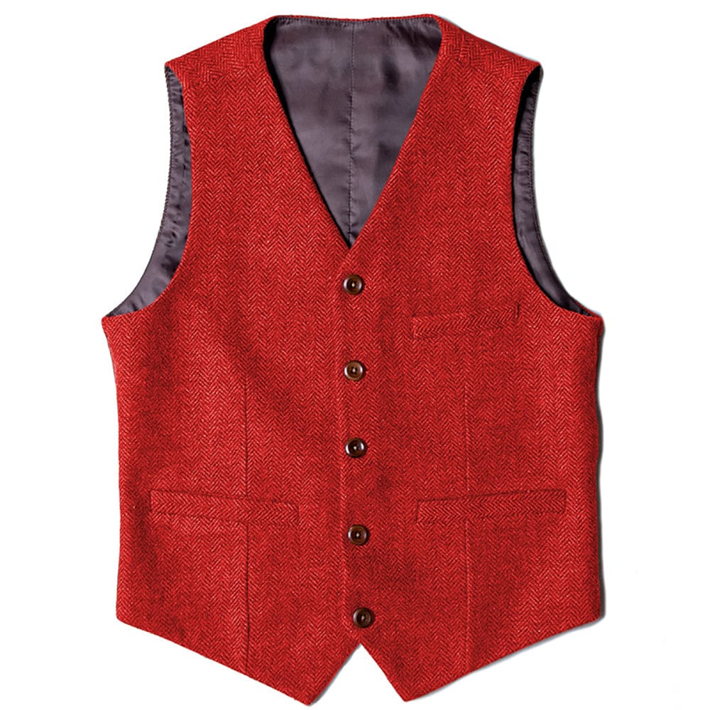 Tiavllya Tiavllya Vintage Classical Mens Regular Fit Tweed Herringbone V Neck Waistcoat