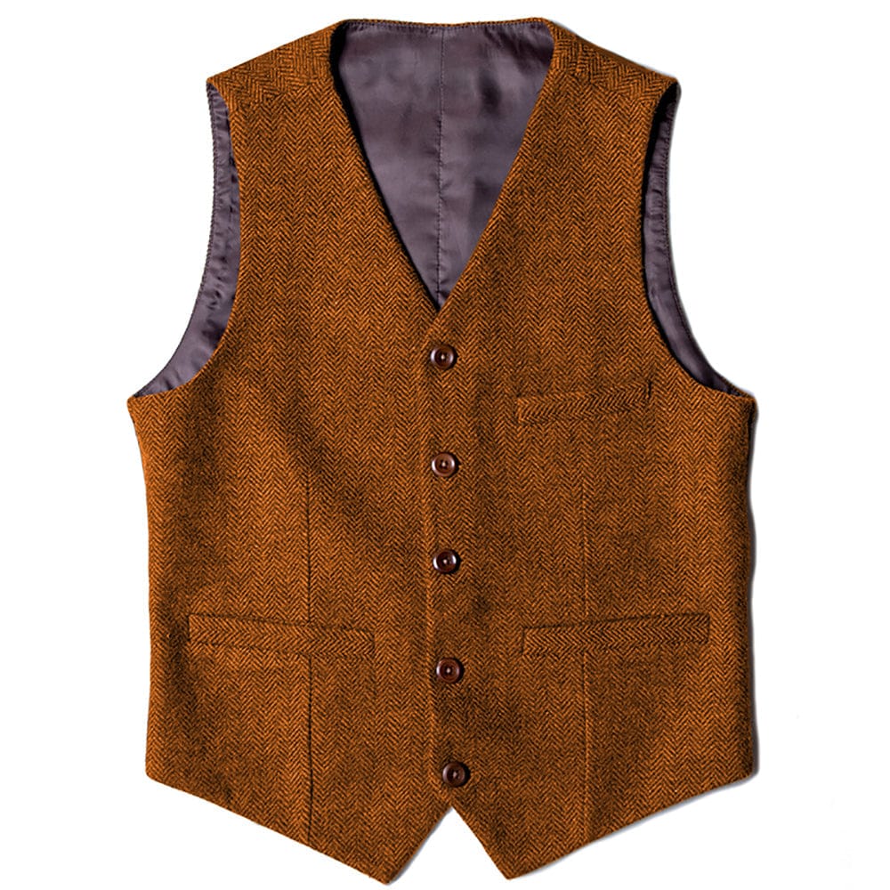 Tiavllya Tiavllya Vintage Classical Mens Regular Fit Tweed Herringbone V Neck Waistcoat