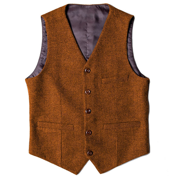Tiavllya Tiavllya Vintage Classical Mens Regular Fit Tweed Herringbone V Neck Waistcoat
