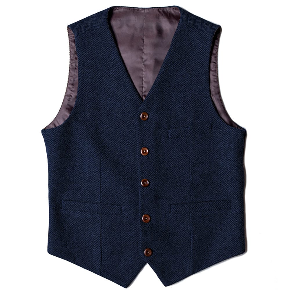 Tiavllya Tiavllya Vintage Classical Mens Regular Fit Tweed Herringbone V Neck Waistcoat