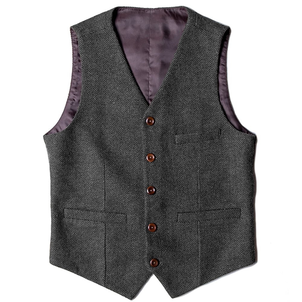 Tiavllya Tiavllya Vintage Classical Mens Regular Fit Tweed Herringbone V Neck Waistcoat