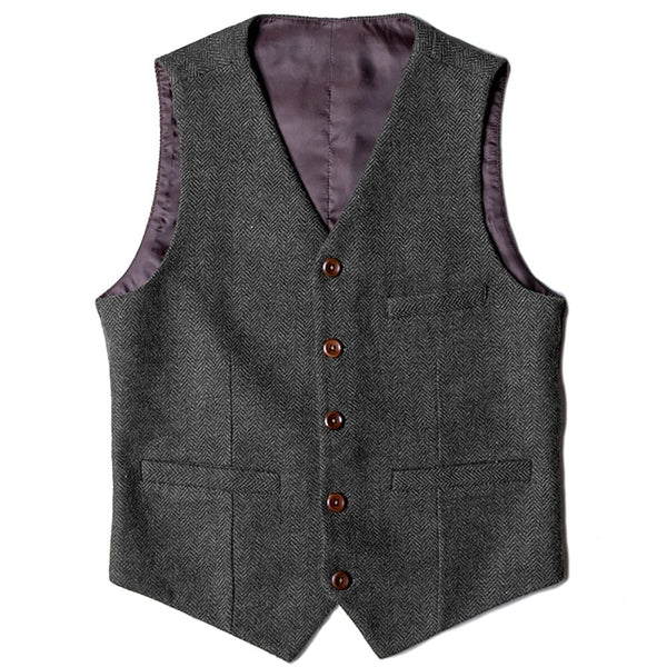 Tiavllya Tiavllya Vintage Classical Mens Regular Fit Tweed Herringbone V Neck Waistcoat