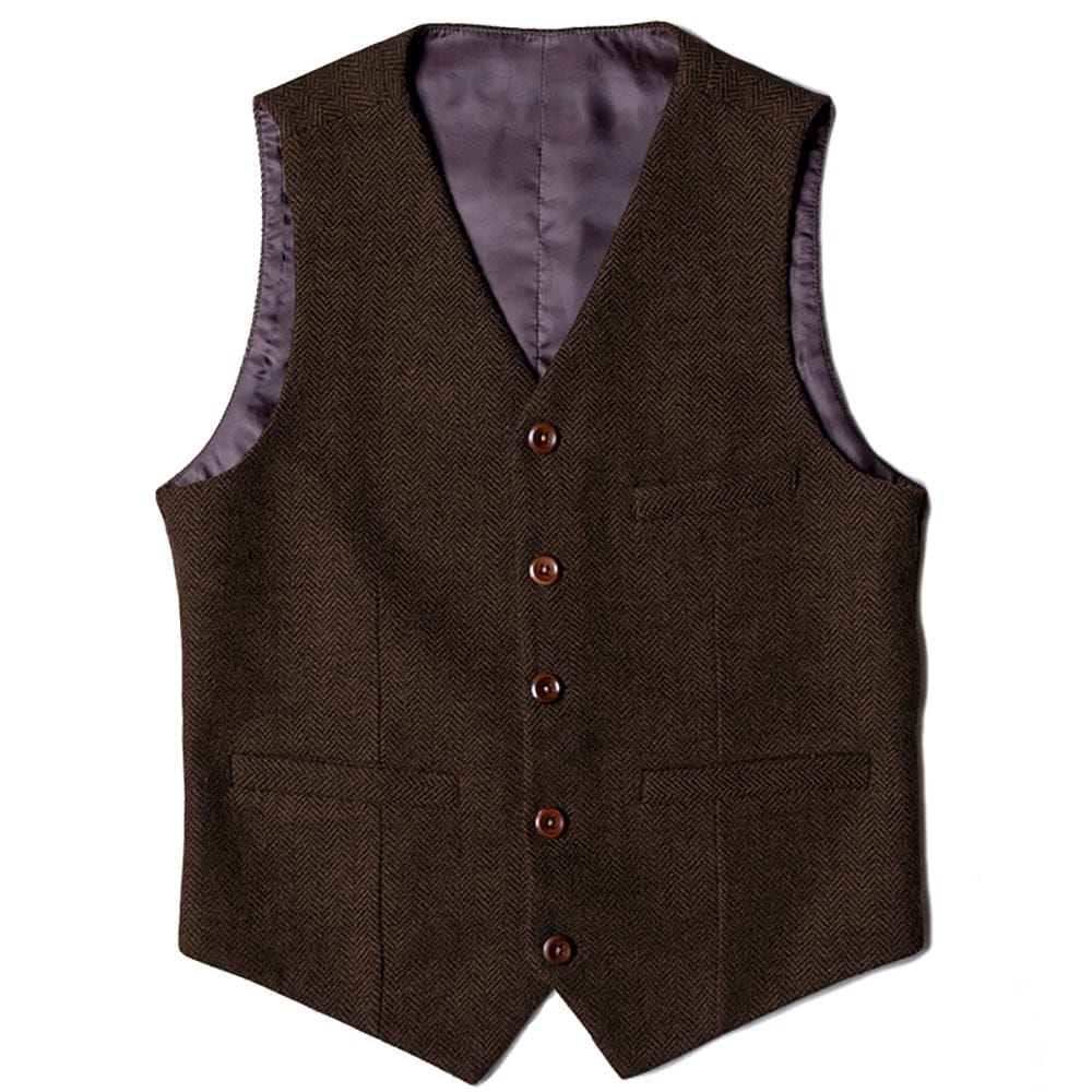 Tiavllya Tiavllya Vintage Classical Mens Regular Fit Tweed Herringbone V Neck Waistcoat