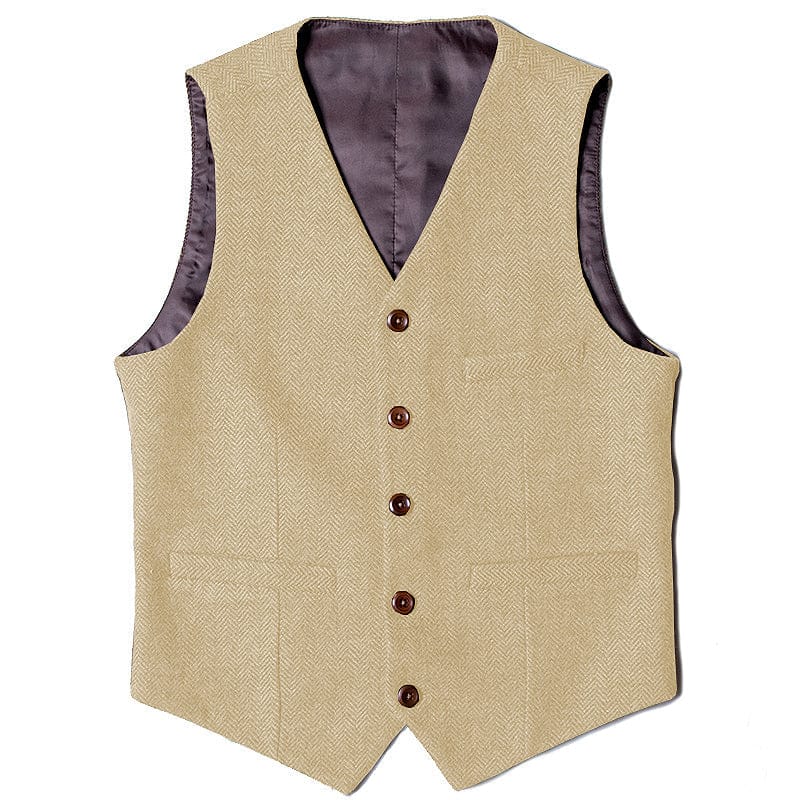 Tiavllya Tiavllya Vintage Classical Mens Regular Fit Tweed Herringbone V Neck Waistcoat