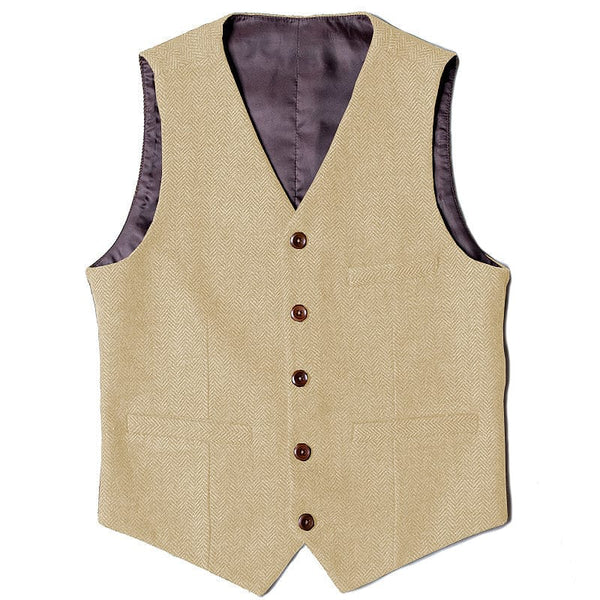 Tiavllya Tiavllya Vintage Classical Mens Regular Fit Tweed Herringbone V Neck Waistcoat