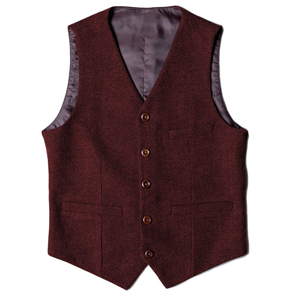 Tiavllya Tiavllya Vintage Classical Mens Regular Fit Tweed Herringbone V Neck Waistcoat