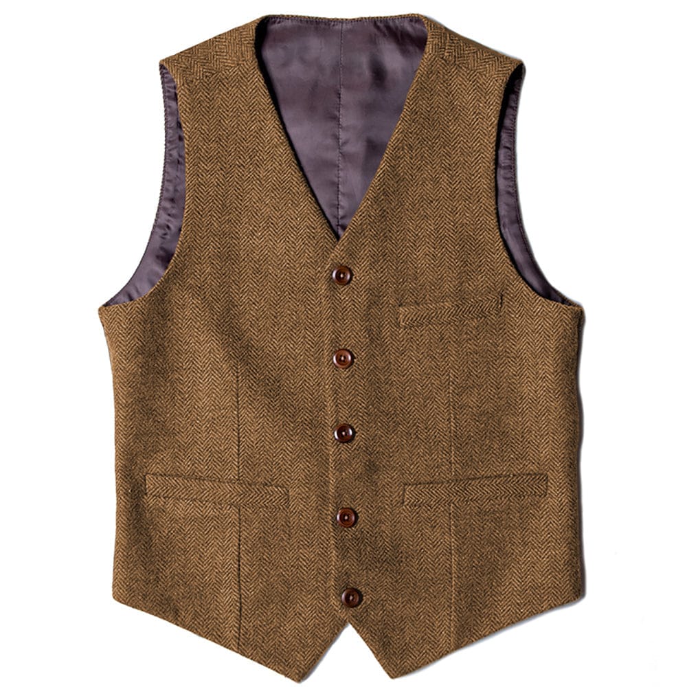 Tiavllya Tiavllya Vintage Classical Mens Regular Fit Tweed Herringbone V Neck Waistcoat