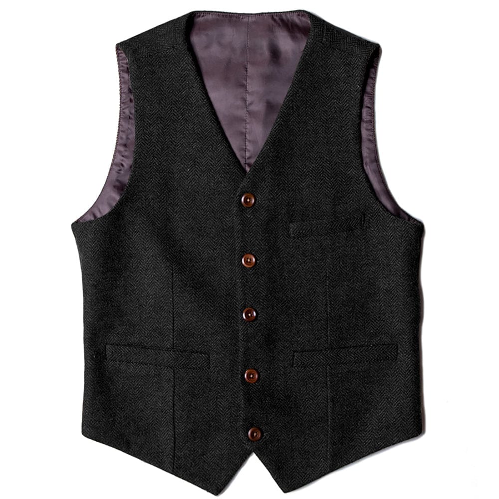 Tiavllya Tiavllya Vintage Classical Mens Regular Fit Tweed Herringbone V Neck Waistcoat