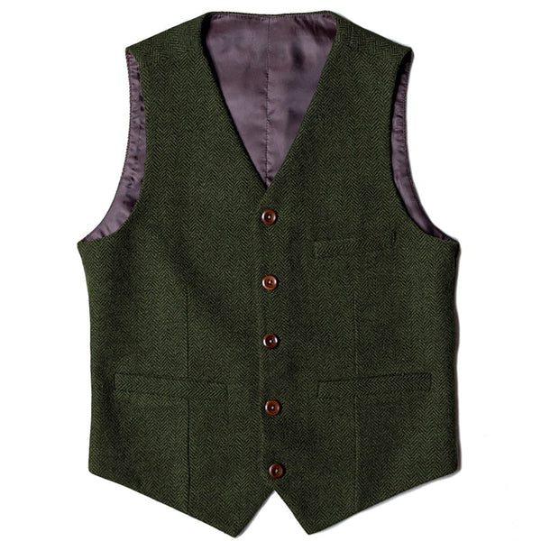 Tiavllya Tiavllya Vintage Classical Mens Regular Fit Tweed Herringbone V Neck Waistcoat
