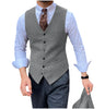 Tiavllya Tiavllya Vintage Classical Mens Regular Fit Tweed Herringbone V Neck Waistcoat