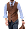 Tiavllya Tiavllya Vintage Classical Mens Regular Fit Tweed Herringbone V Neck Waistcoat