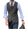 Tiavllya Tiavllya Vintage Classical Mens Regular Fit Tweed Herringbone V Neck Waistcoat