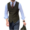Tiavllya Tiavllya Vintage Classical Mens Regular Fit Tweed Herringbone V Neck Waistcoat