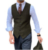 Tiavllya Tiavllya Vintage Classical Mens Regular Fit Tweed Herringbone V Neck Waistcoat