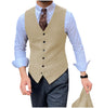 Tiavllya Tiavllya Vintage Classical Mens Regular Fit Tweed Herringbone V Neck Waistcoat