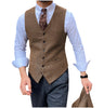 Tiavllya Tiavllya Vintage Classical Mens Regular Fit Tweed Herringbone V Neck Waistcoat