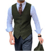 Tiavllya Tiavllya Vintage Classical Mens Regular Fit Tweed Herringbone V Neck Waistcoat