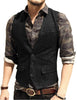 Tiavllya Tiavllya Vintage Classical Mens Regular Fit Tweed Herringbone V Neck Waistcoat