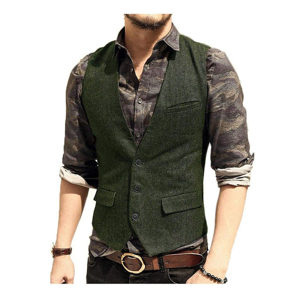 Tiavllya Tiavllya Vintage Classical Mens Regular Fit Tweed Herringbone V Neck Waistcoat