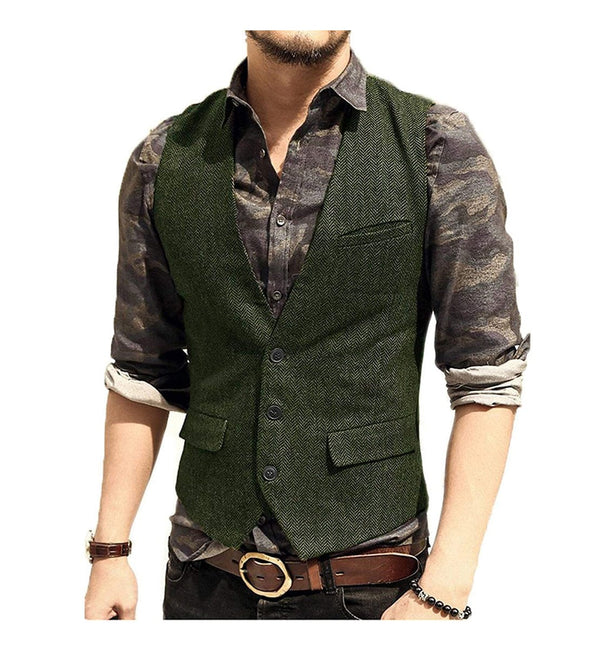 Tiavllya Tiavllya Vintage Classical Mens Regular Fit Tweed Herringbone V Neck Waistcoat